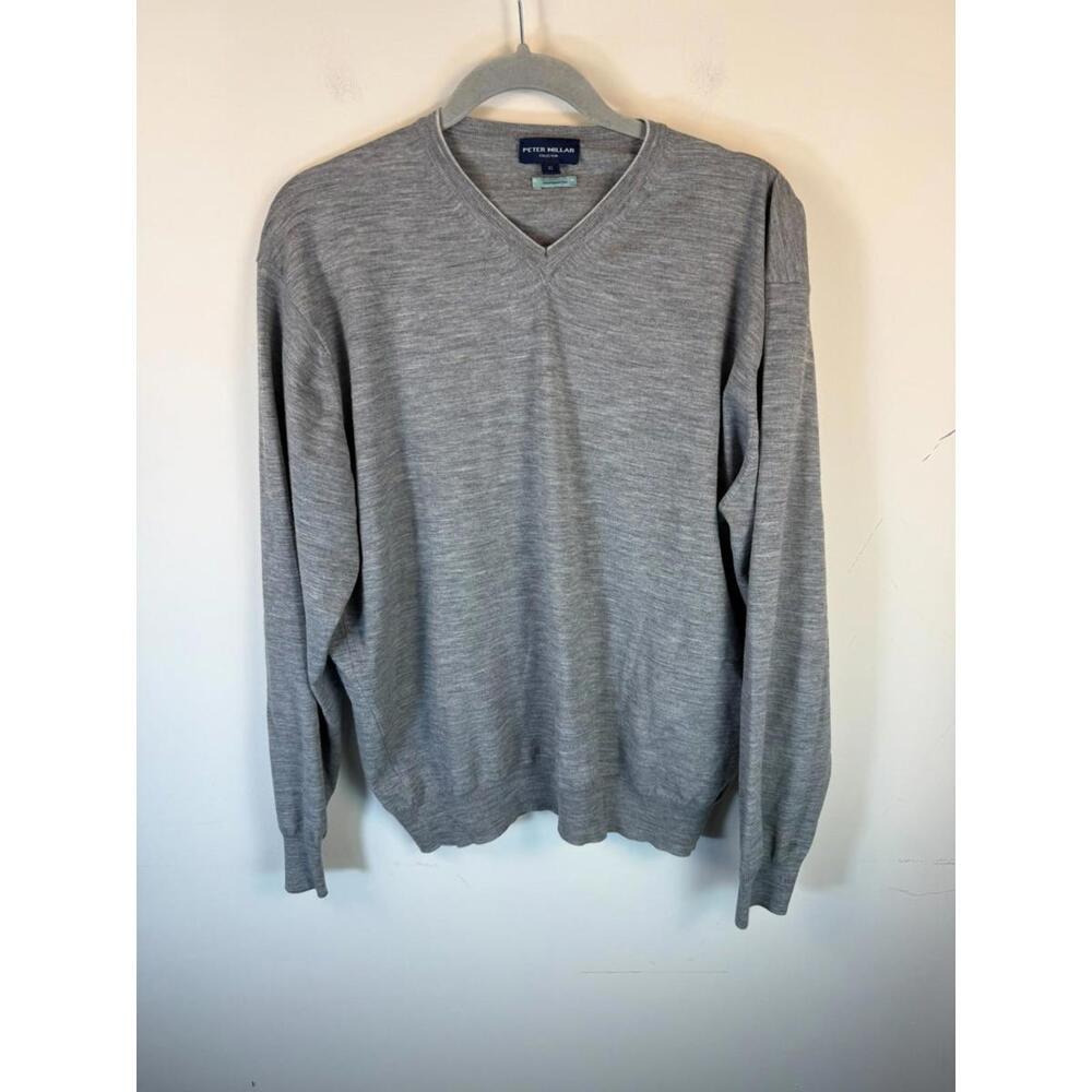 Peter Millar Collection Golf V Neck Gray Merino Wool Sweater XL MEORS01